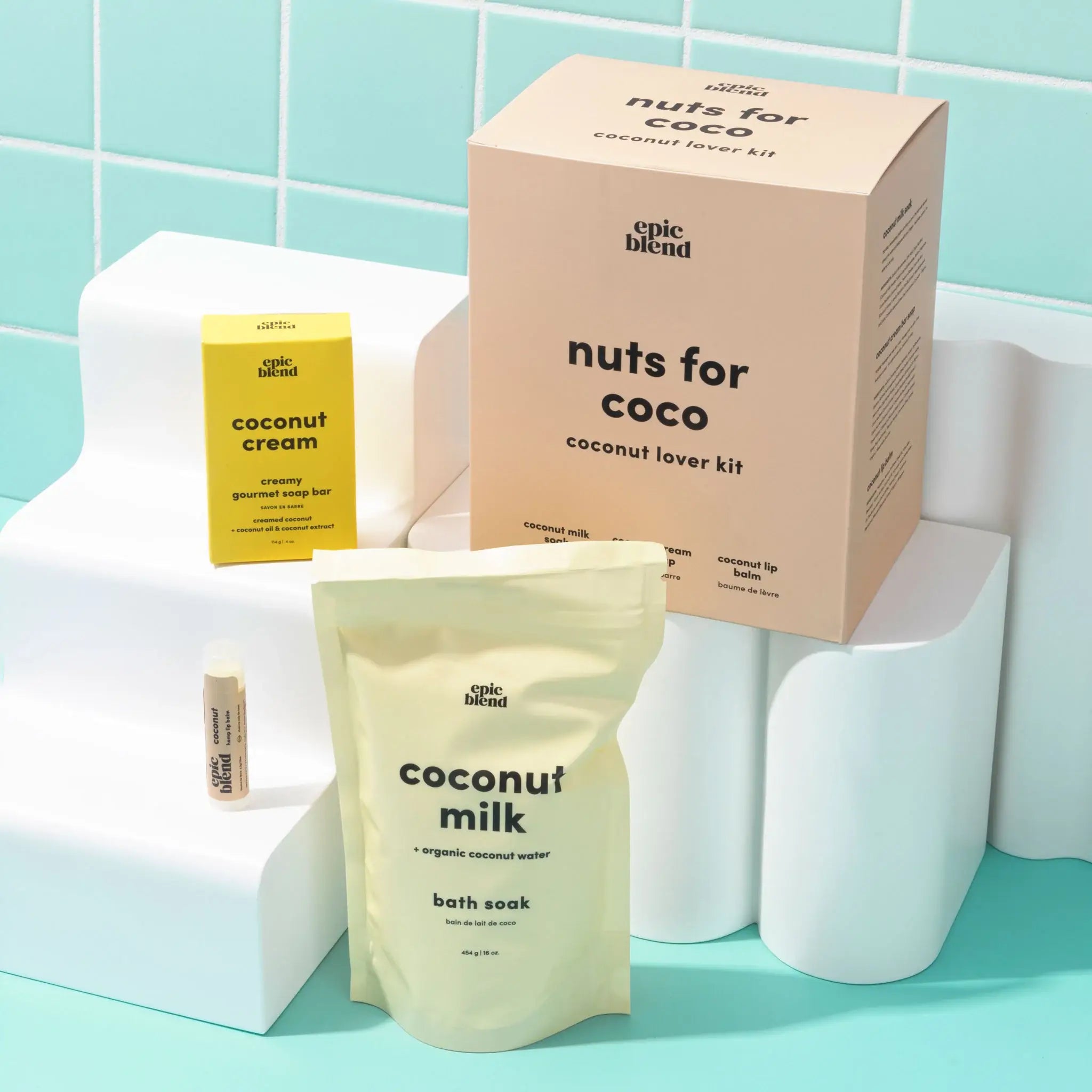 Coconut Lovers Luxury Gift Kit - Bath Soak, Bar Soap, Lip Balm & Reusable Bag (4 pc)